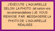 Zone de Texte: J��X�CUTE  L�AQUARELLE  SELON  LA PHOTO  (et selon vos recommandations ) JE  VOUS RENVOIE  PAR  MESSAGERIE LA PHOTO DE  L�AQUARELLE R�ALIS�E  ...